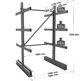 Cantilever léger double face - Kit départ H. 2000 x L. 1500 x P. 800 mm 3 niv.-Lire la description