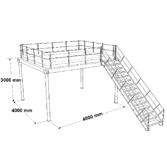 Plate-forme Mezzaman - Kit départ 2000x8000x4000 mm, capacité : 350 kg/m² Plate-forme Mezzaman - Kit départ 2000x8000x4000 mm, capacité : 350 kg/m²-Lire la description