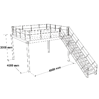 Plate-forme Mezzaman - Kit départ 2000x4000x4000 mm, capacité : 350 kg/m²-Lire la description