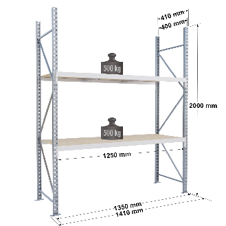 Rayonnage Epsivol One - kit départ 2000x1250x400 mm 2 niv - 500 kg/niveau-Lire la description