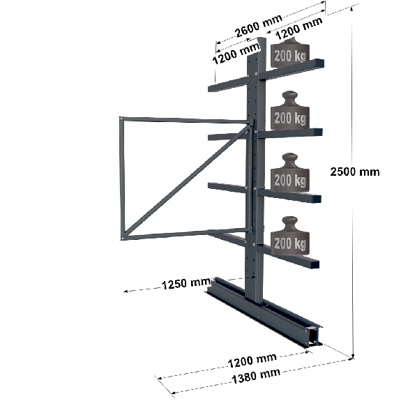 Cantilever lourd double face - Kit suivant H. 2500 x L. 1250 x P. 1200 mm 4 niv. Cantilever lourd double face - Kit suivant H. 2500 x L. 1250 x P. 1200 mm 4 niv.-Lire la description