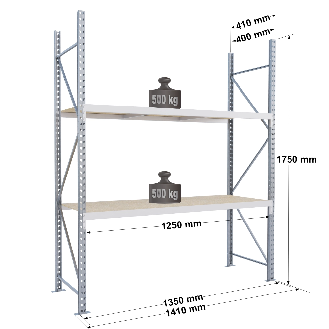 Rayonnage Epsivol One - kit départ 1750x1250x400 mm 2 niv - 500 kg/niveau-Lire la description