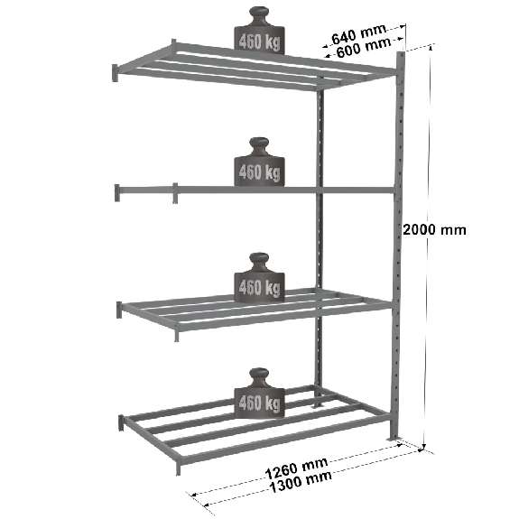 Rayonnage - Kit suivant tubulaire peint 2000x1260x600mm 4 niv. Rayonnage - Kit suivant tubulaire peint 2000x1260x600mm 4 niv.-Lire la description