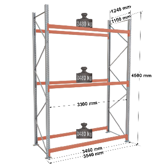 Rack - Kit départ 4500x3300x1100 mm 3 niveaux de stockage palette-Lire la description
