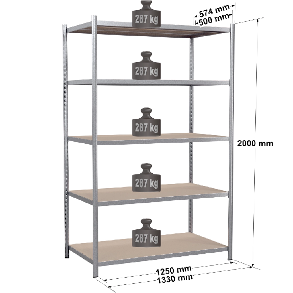 Rayonnage - Kit départ galvanisé 2000x1250x500 mm 5 niv. Rayonnage - Kit départ galvanisé 2000x1250x500 mm 5 niv.-Lire la description