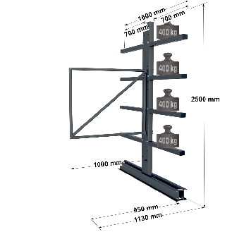 Cantilever lourd double face - Kit suivant H. 2500 x L. 1000 x P. 700 mm 4 niv.-Lire la description