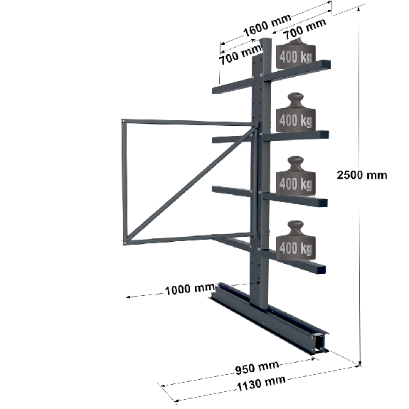 Cantilever lourd double face - Kit suivant H. 2500 x L. 1000 x P. 700 mm 4 niv. Cantilever lourd double face - Kit suivant H. 2500 x L. 1000 x P. 700 mm 4 niv.-Lire la description