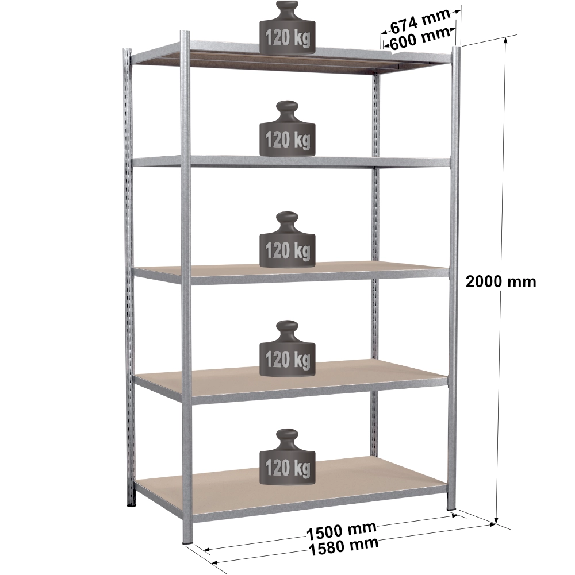 Rayonnage - Kit départ galvanisé 2000x1500x600 mm 5 niv. Rayonnage - Kit départ galvanisé 2000x1500x600 mm 5 niv.-Lire la description
