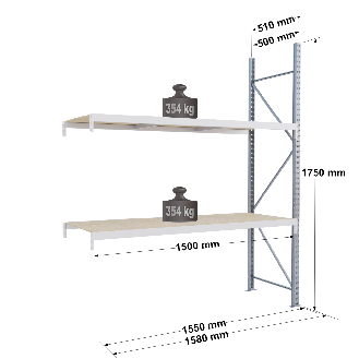 Rayonnage Epsivol One - kit suivant 1750x1500x500 mm 2 niv - 354 kg/niveau-Lire la description