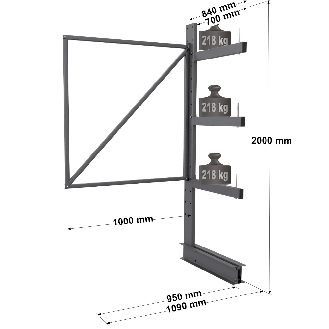 Cantilever léger simple face - Kit suivant H. 2000 x L. 1000 x P. 700 mm 3 niv.-Lire la description