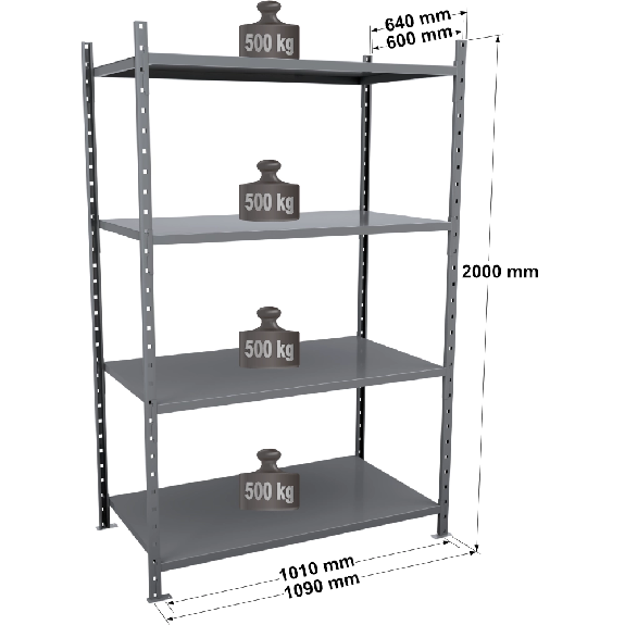 Rayonnage Kit départ tôlé peint 2000x1010x600mm 4 niv. Rayonnage Kit départ tôlé peint 2000x1010x600mm 4 niv.-Lire la description