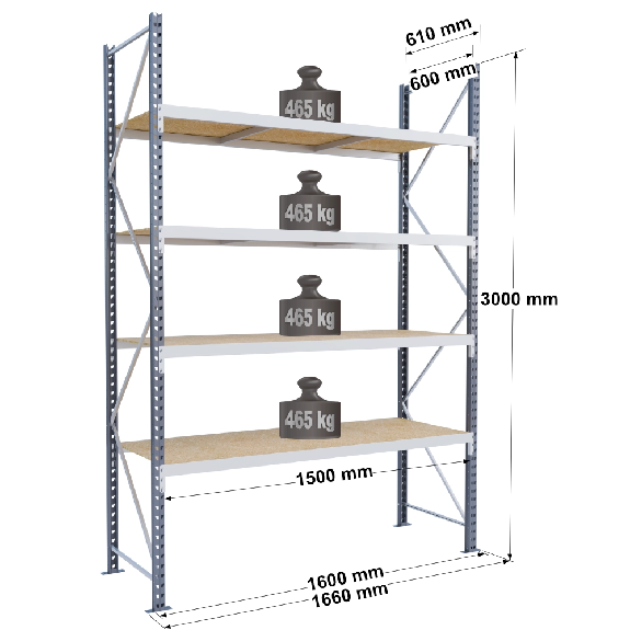 Rayonnage Epsivol - kit départ 3000x1500x600 mm 4 niv. - 465 kg/niveau Rayonnage Epsivol - kit départ 3000x1500x600 mm 4 niv. - 465 kg/niveau-Lire la description