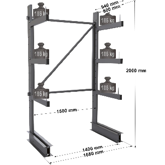 Cantilever léger simple face - Kit départ H. 2000 x L. 1500 x P. 800 mm 3 niv.-Lire la description