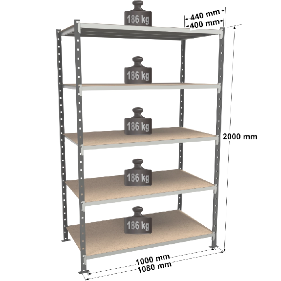 Rayonnage - Kit départ peint 2000x1000x400mm 5 niveaux Rayonnage - Kit départ peint 2000x1000x400mm 5 niveaux-Lire la description