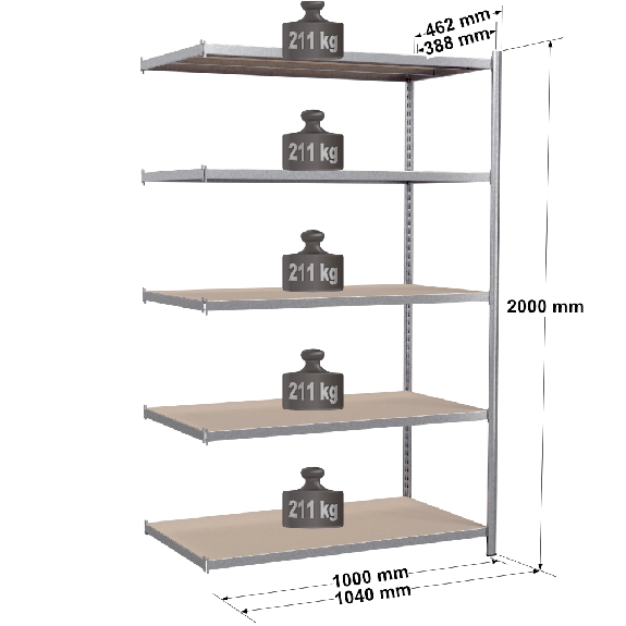 Rayonnage - Kit suivant galvanisé 2000x1000x388 mm 5 niv. Rayonnage - Kit suivant galvanisé 2000x1000x388 mm 5 niv.-Lire la description