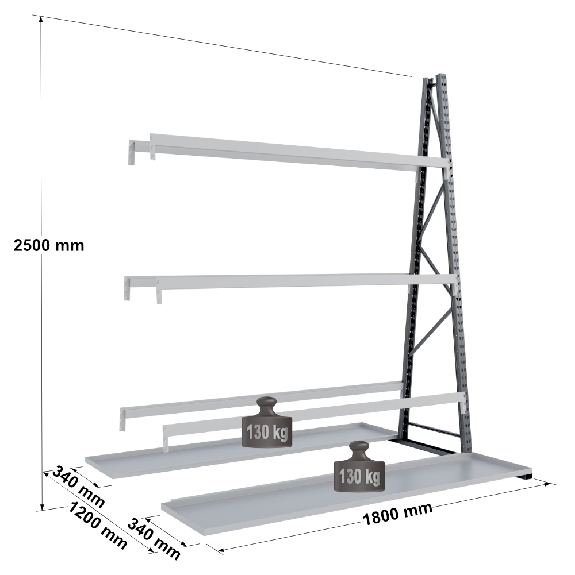 Rayonnage Epsivol vertical - Kit suivant double face peint 2500x1800x1200 mm Rayonnage Epsivol vertical - Kit suivant double face peint 2500x1800x1200 mm-Lire la description
