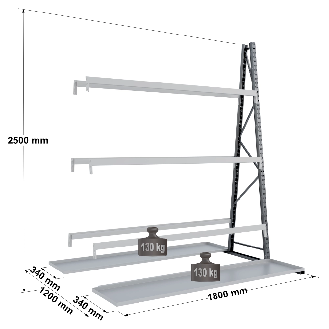 Rayonnage Epsivol vertical - Kit suivant double face peint 2500x1800x1200 mm-Lire la description