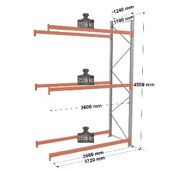 Rack - Kit suivant 4500x3600x1100 mm 3 niveaux de stockage palette-Lire la description
