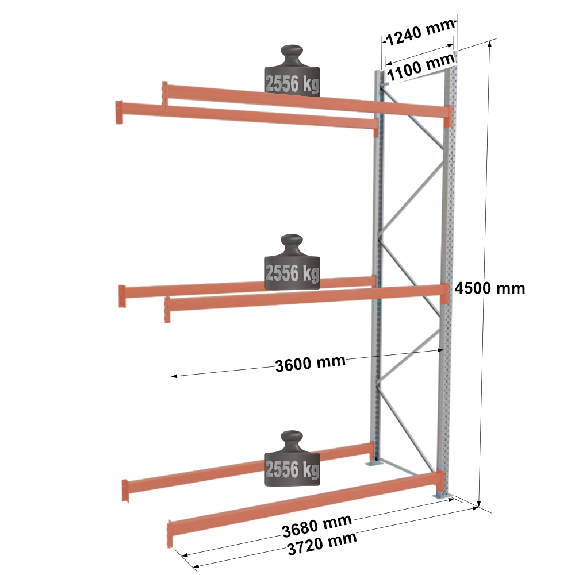Rack - Kit suivant 4500x3600x1100 mm 3 niveaux de stockage palette-Lire la description