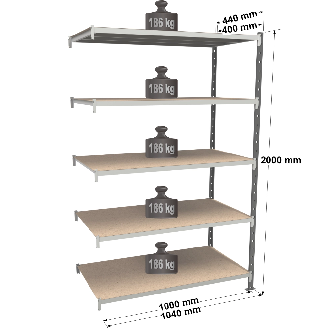 Rayonnage - Kit suivant peint 2000x1000x400mm 5 niveaux-Lire la description