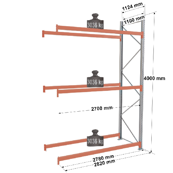 Rack Epsirack XL - Kit suivant 4000x2700x1100 mm 3 niv. de stockage palette-Lire la description