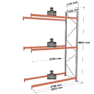 Rack Epsirack XL - Kit suivant 4000x2700x1100 mm 3 niv. de stockage palette-Lire la description