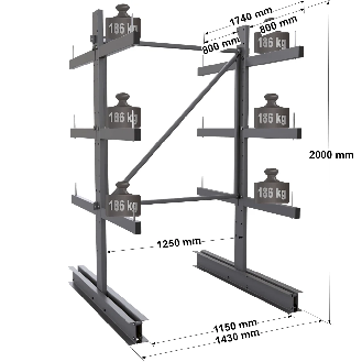 Cantilever léger double face - Kit départ H. 2000 x L. 1250 x P. 800 mm 3 niv.-Lire la description