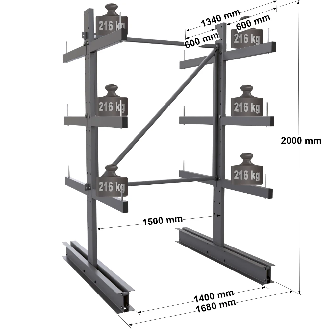 Cantilever léger double face - Kit départ H. 2000 x L. 1500 x P. 600 mm 3 niv.-Lire la description