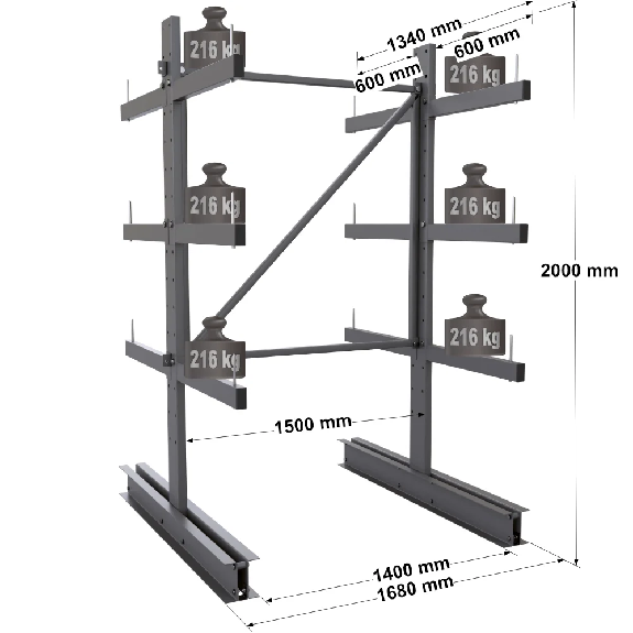 Cantilever léger double face - Kit départ H. 2000 x L. 1500 x P. 600 mm 3 niv. Cantilever léger double face - Kit départ H. 2000 x L. 1500 x P. 600 mm 3 niv.-Lire la description