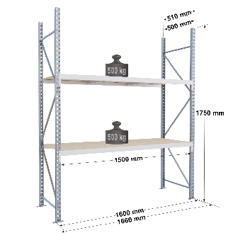 Rayonnage Epsivol One - kit départ 1750x1500x500 mm 2 niv - 500 kg/niveau-Lire la description