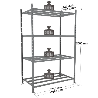 Rayonnage - Kit départ tubulaire peint 2000x1010x700mm 4 niv.-Lire la description