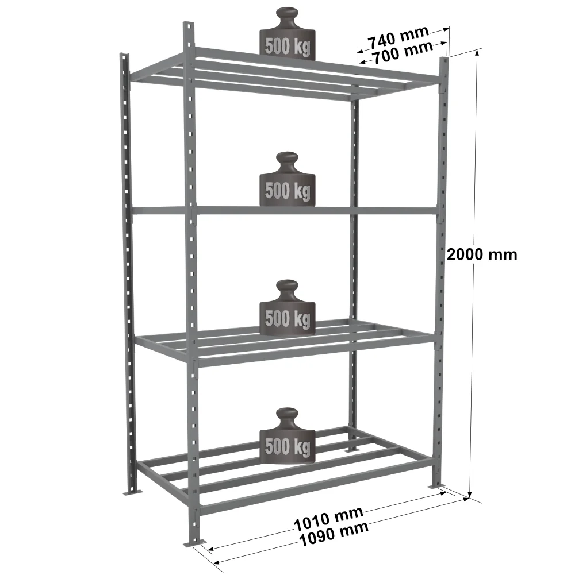Rayonnage - Kit départ tubulaire peint 2000x1010x700mm 4 niv. Rayonnage - Kit départ tubulaire peint 2000x1010x700mm 4 niv.-Lire la description
