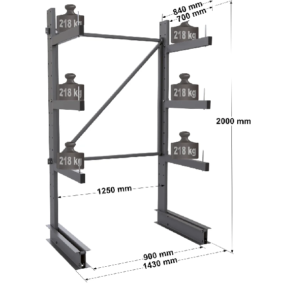 Cantilever léger simple face - Kit départ H. 2000 x L. 1250 x P. 700 mm 3 niv. Cantilever léger simple face - Kit départ H. 2000 x L. 1250 x P. 700 mm 3 niv.-Lire la description