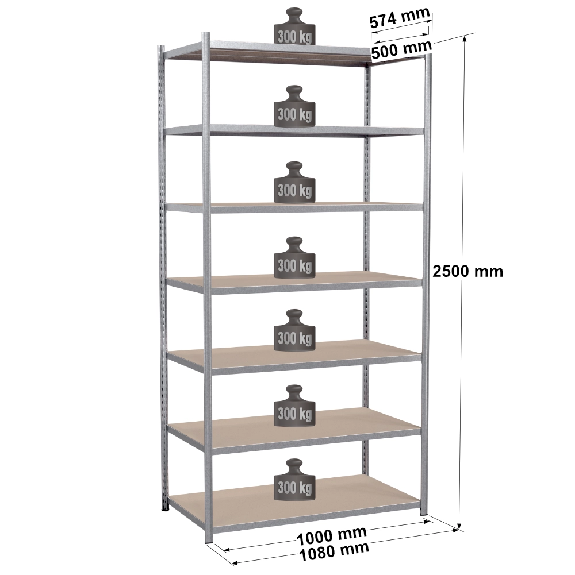 Rayonnage Kit départ galvanisé 2500x1000x500 mm 7 niv. Rayonnage Kit départ galvanisé 2500x1000x500 mm 7 niv.-Lire la description