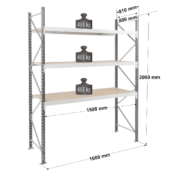 Rayonnage - kit départ 2000x1500x800 mm 3 niv. - 465 kg/niveau Rayonnage - kit départ 2000x1500x800 mm 3 niv. - 465 kg/niveau-Lire la description