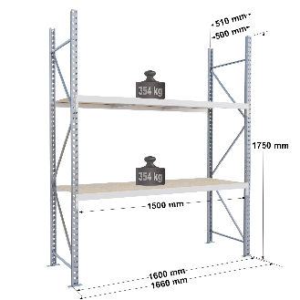 Rayonnage Epsivol One - kit départ 1750x1500x500 mm 2 niv - 354 kg/niveau-Lire la description