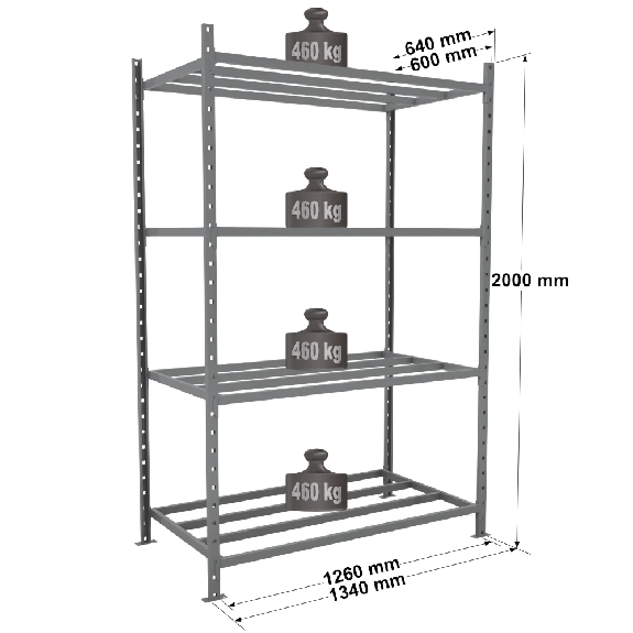 Rayonnage - Kit départ tubulaire peint 2000x1260x600mm 4 niv. Rayonnage - Kit départ tubulaire peint 2000x1260x600mm 4 niv.-Lire la description