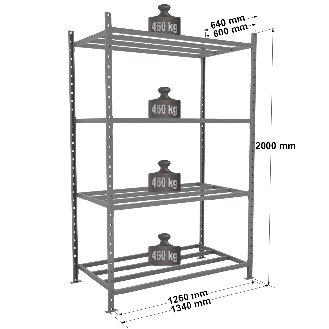 Rayonnage - Kit départ tubulaire peint 2000x1260x600mm 4 niv.-Lire la description