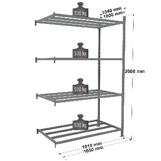Rayonnage - Kit suivant tubulaire peint 2000x1010x1000mm 4 niv.-Lire la description