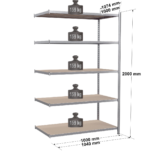 Rayonnage Epsiline - Kit suivant galvanisé 2000x1000x1000 mm 5 niv. Rayonnage Epsiline - Kit suivant galvanisé 2000x1000x1000 mm 5 niv.-Lire la description