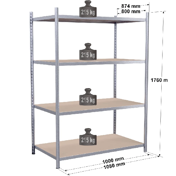 Rayonnage - Kit départ galvanisé 1760x1000x800 mm 4 niv. Rayonnage - Kit départ galvanisé 1760x1000x800 mm 4 niv.-Lire la description
