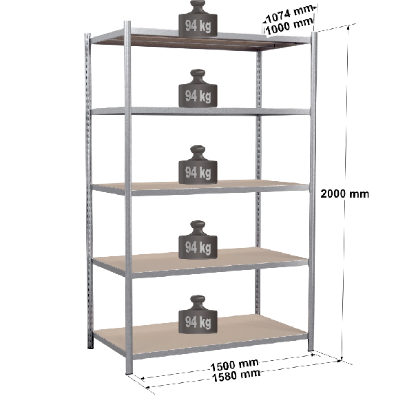 Rayonnage - Kit départ galvanisé 2000x1500x1000 mm 5 niv. Rayonnage - Kit départ galvanisé 2000x1500x1000 mm 5 niv.-Lire la description