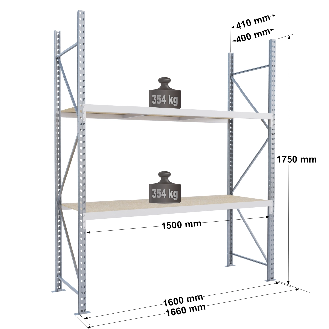 Rayonnage Epsivol One - kit départ 1750x1500x400 mm 2 niv - 354 kg/niveau-Lire la description