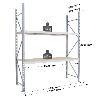 Rayonnage Epsivol One - kit départ 2000x1500x400 mm 2 niv - 354 kg/niveau-Lire la description
