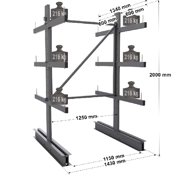 Cantilever léger double face - Kit départ H. 2000 x L. 1250 x P. 600 mm 3 niv. Cantilever léger double face - Kit départ H. 2000 x L. 1250 x P. 600 mm 3 niv.-Lire la description