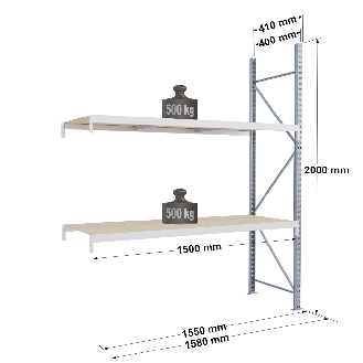 Rayonnage Epsivol One - kit suivant 2000x1500x400 mm 2 niv - 500 kg/niveau-Lire la description