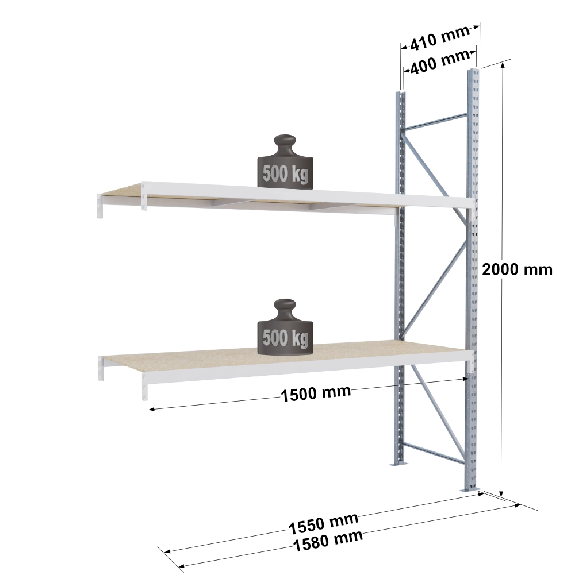 Rayonnage Epsivol One - kit suivant 2000x1500x400 mm 2 niv - 500 kg/niveau Rayonnage Epsivol One - kit suivant 2000x1500x400 mm 2 niv - 500 kg/niveau-Lire la description