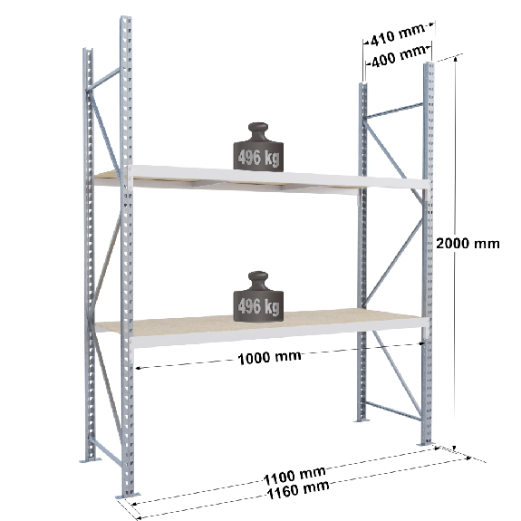 Rayonnage Epsivol One - kit départ 2000x1000x400 mm 2 niv - 496 kg/niveau Rayonnage Epsivol One - kit départ 2000x1000x400 mm 2 niv - 496 kg/niveau-Lire la description