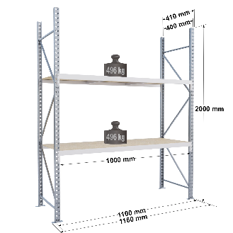 Rayonnage Epsivol One - kit départ 2000x1000x400 mm 2 niv - 496 kg/niveau-Lire la description