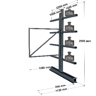 Cantilever lourd double face - Kit suivant H. 2500 x L. 1000 x P. 1000 mm 4 niv.-Lire la description